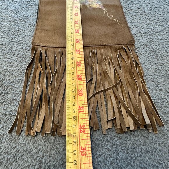 Brown Suede Fringed Scarf With Leaf Embroidery By Strévé Canada - Picture 4 of 8